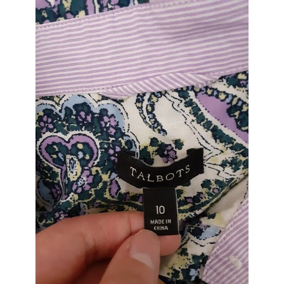 Talbots Womens Light Green/Cream Paisley Button Down Shirt Long Sleeve 10 - Picture 6 of 8